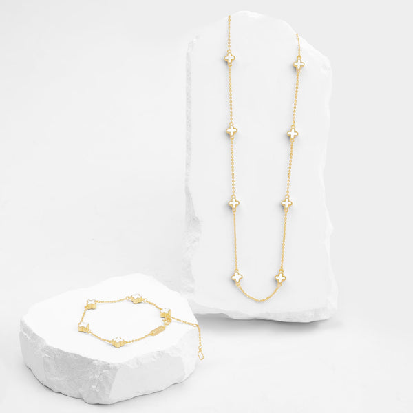 Set Mini Cleef Pulsera y Cadena Blanco VCPC04
