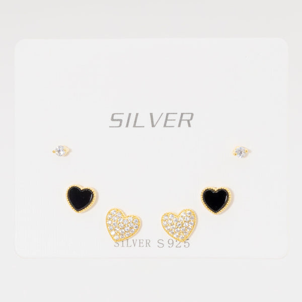 Set de aretes Corazones Negro y Con Circonitas PLAOR-DO3-35