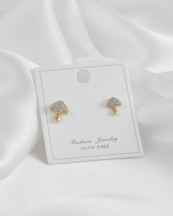 Aretes  baño de oro honguito con circonitas IM4 - A15
