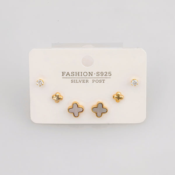 Set de Aretes trébol blanco nácar LADO-12