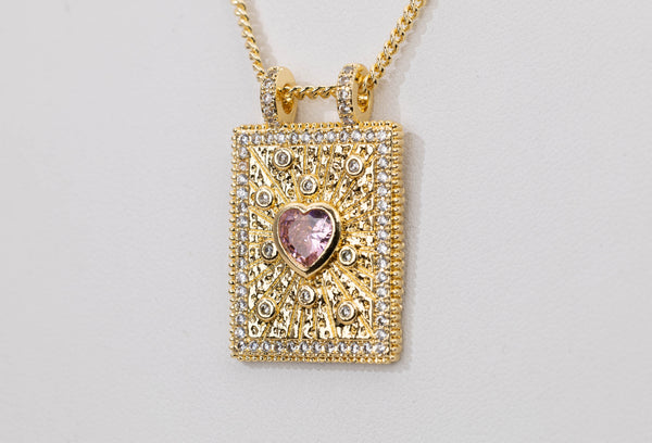 Cadena Italiana Corazon Rosado LLuvia Diamantado CG115