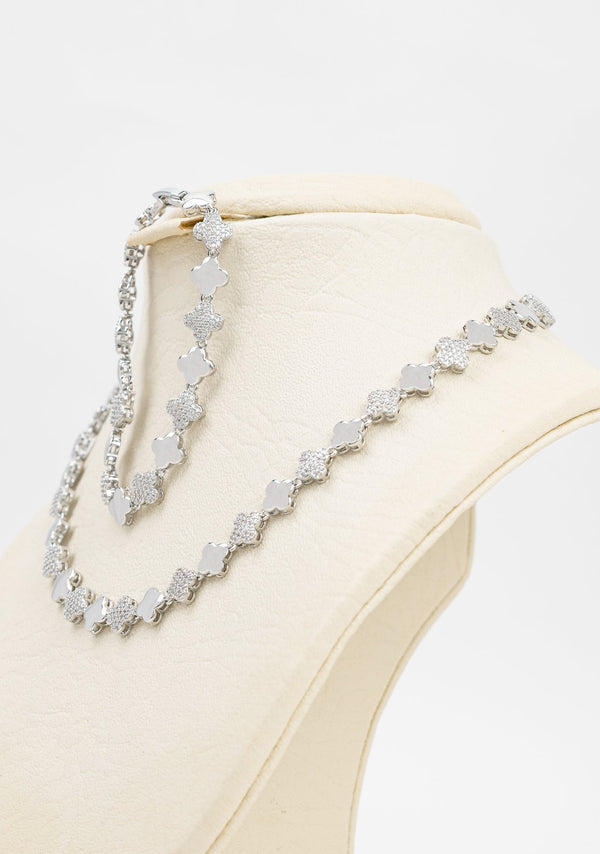 Set Pulsera y Cadena trebol Diamantada y Liso V@n CL€€F ROSET03