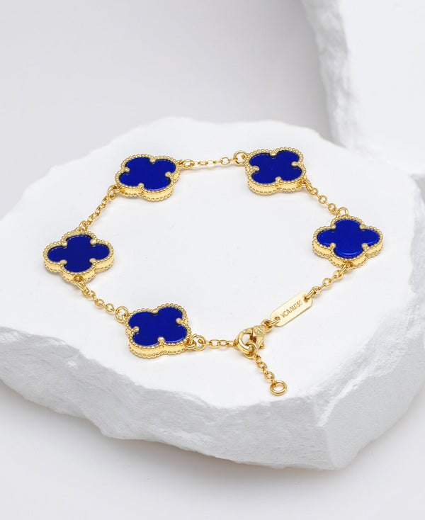 Pulsera oro laminado Trebol Azul VCP26
