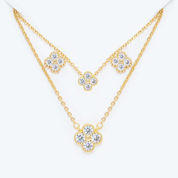 Set Cadena y Aretes Doble Trebol LATSE63