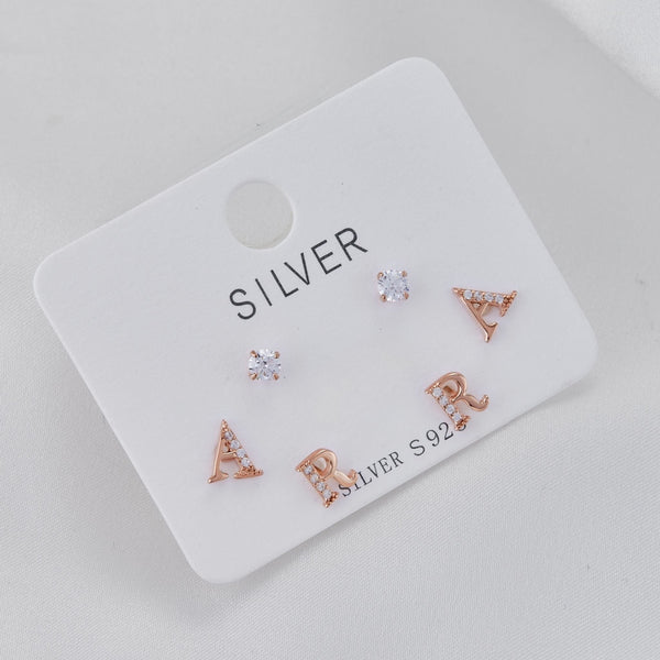 Set aretes baño de oro  x 3 letras A R y circonitas S3-29